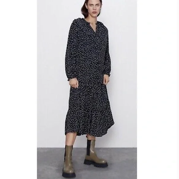 Long Sleeve Ruffled Polka Dot Dress Zara Zara Dresses Zara Polka